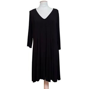 Torrid Solid Black 3/4 Sleeve V Neck A-Line Flowy Swing Dress Capsule 2 /‎ 2X